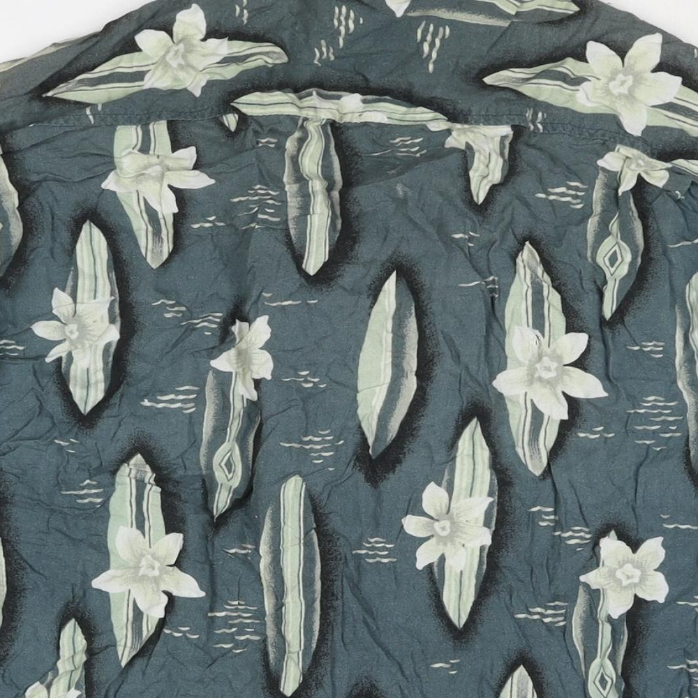 Route 66 Mens Blue Geometric Viscose Button-Up Size XL Collared Button - Vintage Surf Board Print