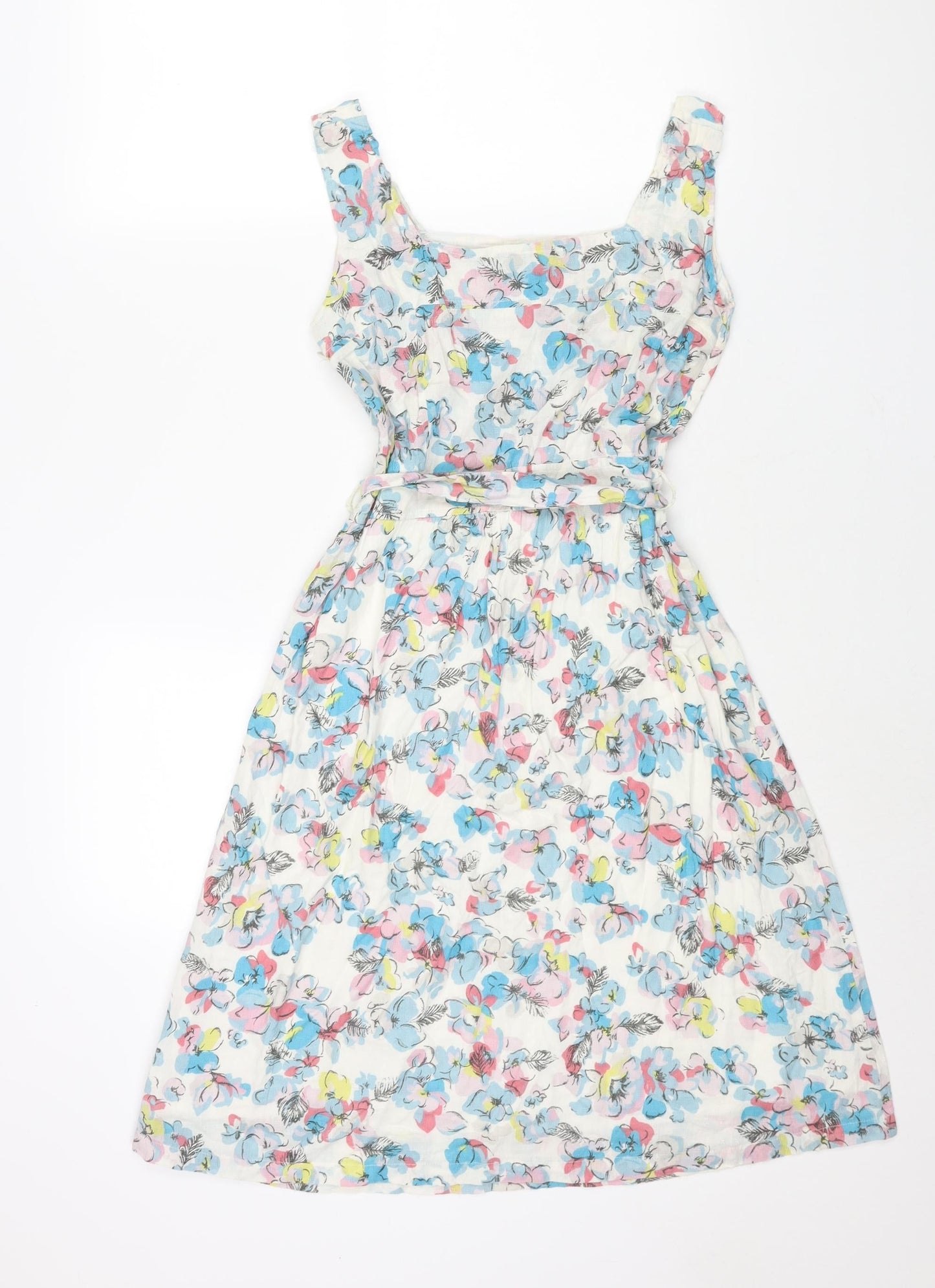 Lily & Me Womens Multicoloured Floral Cotton A-Line Size 10 Square Neck Zip - Belted