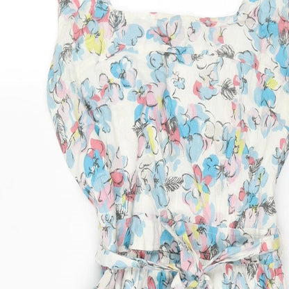 Lily & Me Womens Multicoloured Floral Cotton A-Line Size 10 Square Neck Zip - Belted