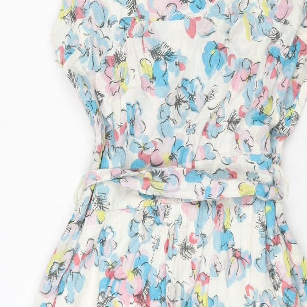 Lily & Me Womens Multicoloured Floral Cotton A-Line Size 10 Square Neck Zip - Belted