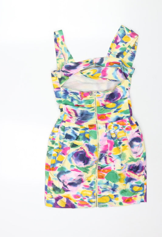 Lipsy Womens Multicoloured Striped Cotton Mini Size 8 Square Neck Zip