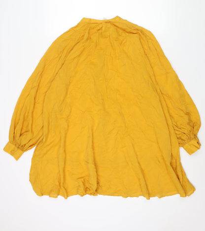 H&M Womens Yellow Cotton Shift Size L Round Neck Button