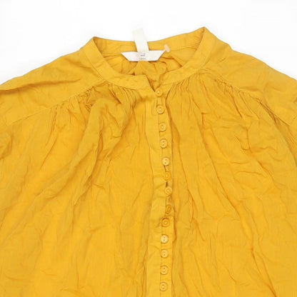 H&M Womens Yellow Cotton Shift Size L Round Neck Button