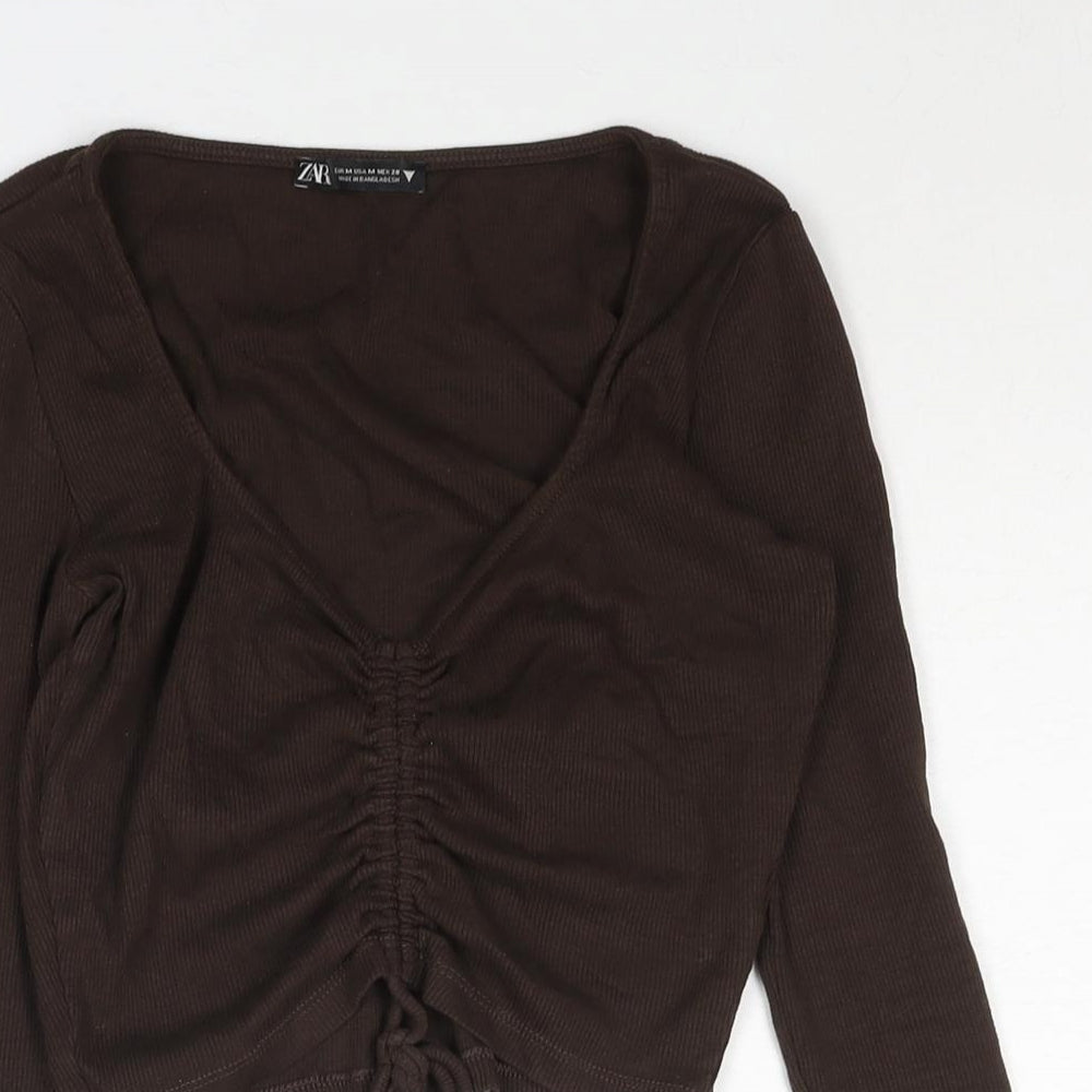 Womens UK Size M Zara Brown Cropped Blouse