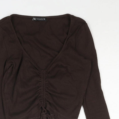 Womens UK Size M Zara Brown Cropped Blouse