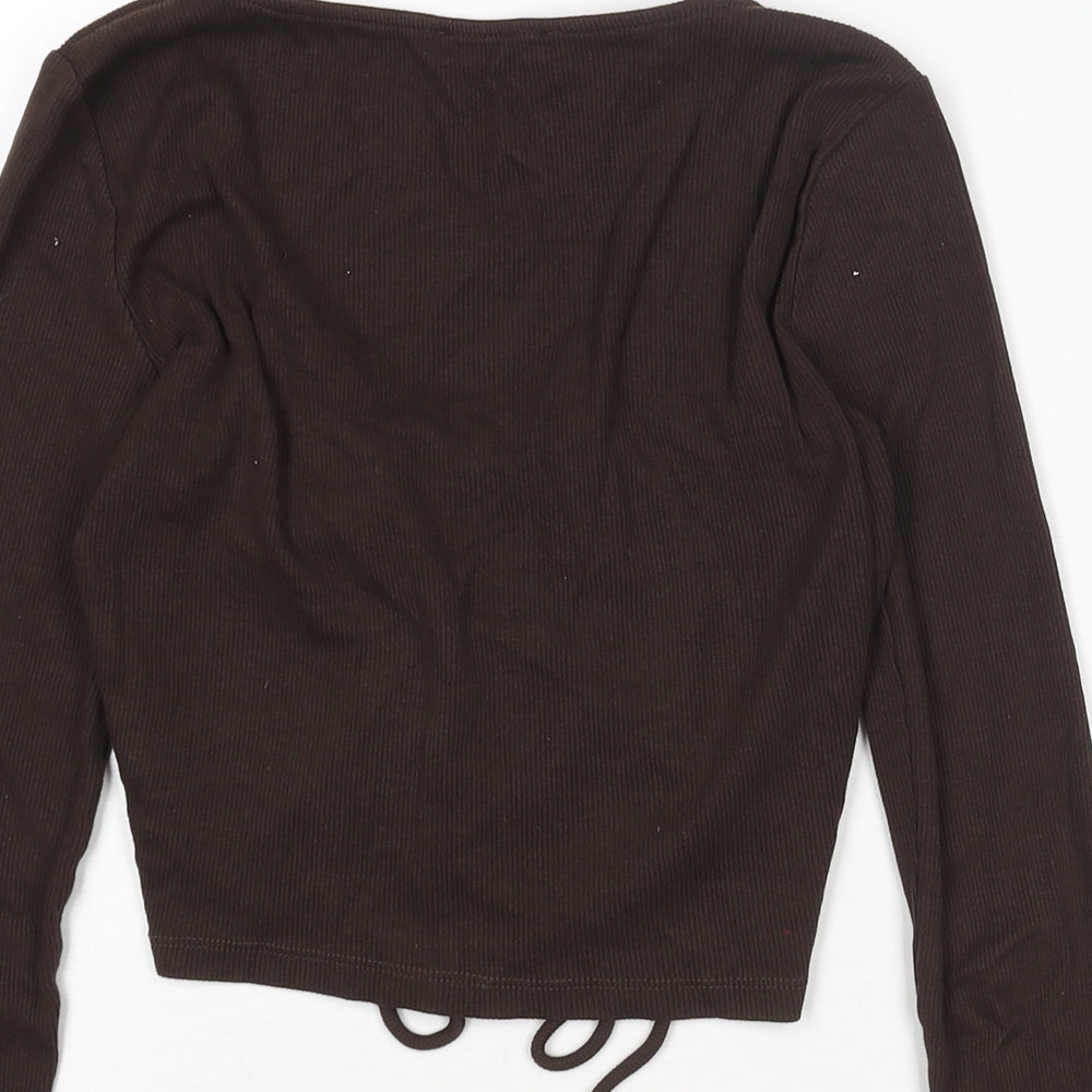 Womens UK Size M Zara Brown Cropped Blouse