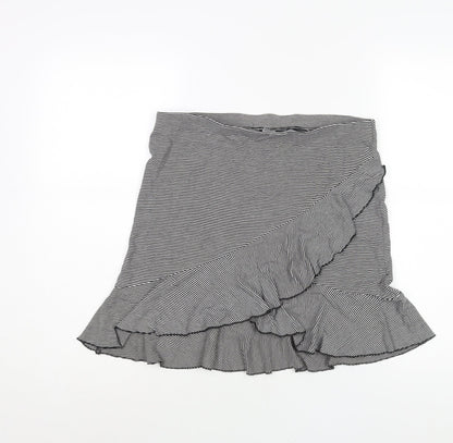 H&M Womens Black Striped Polyester A-Line Skirt Size 32 in - Wrap Style Frill