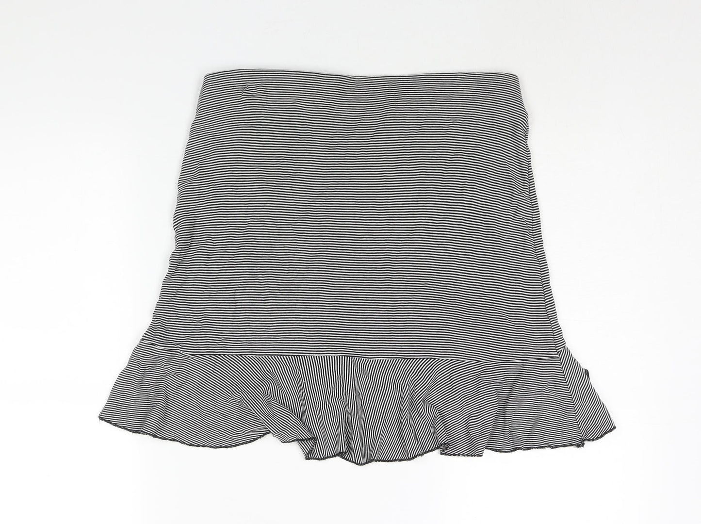 H&M Womens Black Striped Polyester A-Line Skirt Size 32 in - Wrap Style Frill