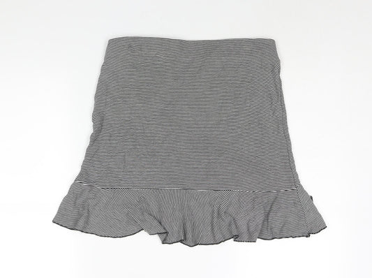 H&M Womens Black Striped Polyester A-Line Skirt Size 32 in - Wrap Style Frill
