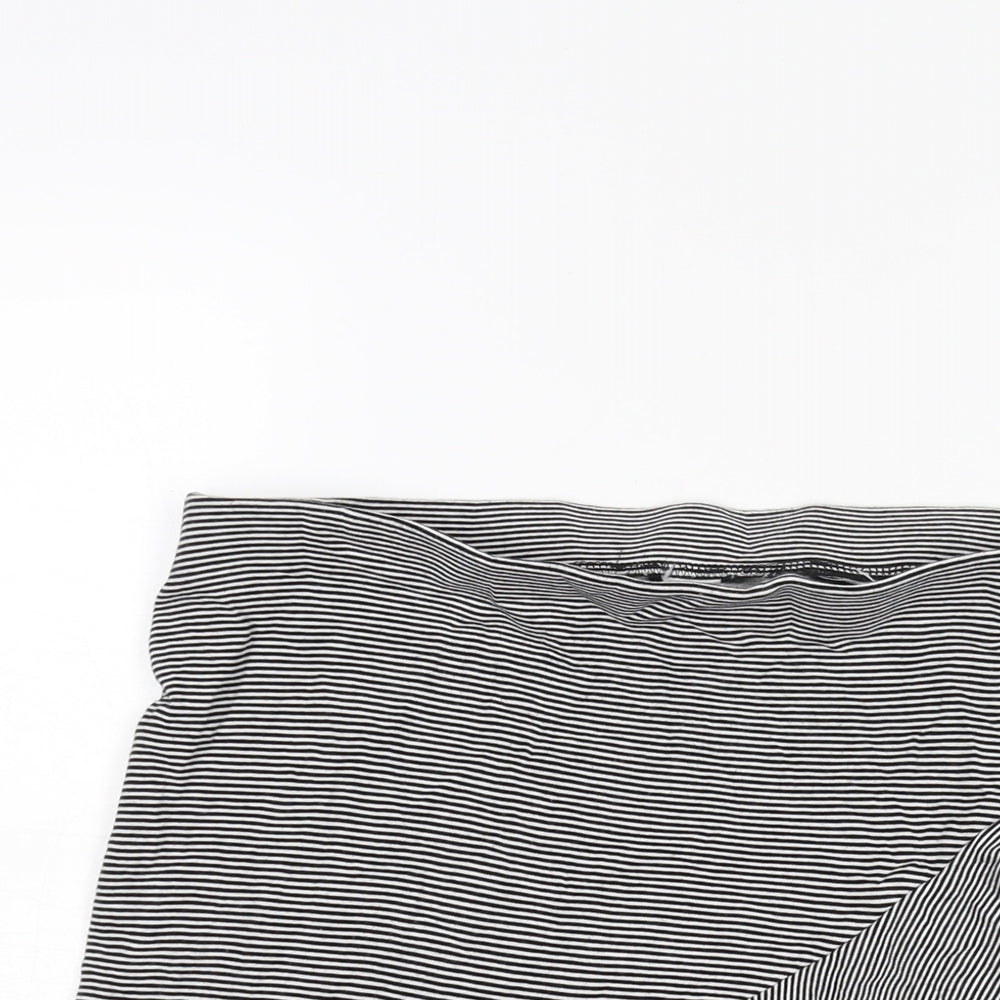 H&M Womens Black Striped Polyester A-Line Skirt Size 32 in - Wrap Style Frill