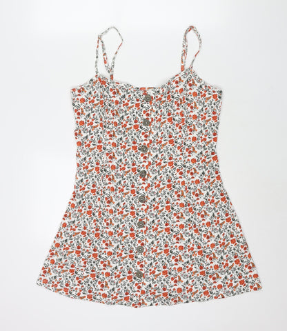 ASOS Womens Multicoloured Floral Cotton Mini Size 14 Scoop Neck Button