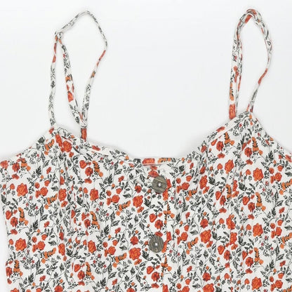 ASOS Womens Multicoloured Floral Cotton Mini Size 14 Scoop Neck Button