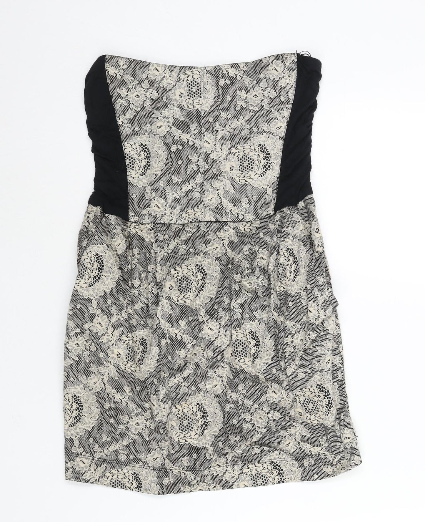 TRF Collection Womens Black Geometric Cotton Mini Size L Square Neck Zip - Lace Print