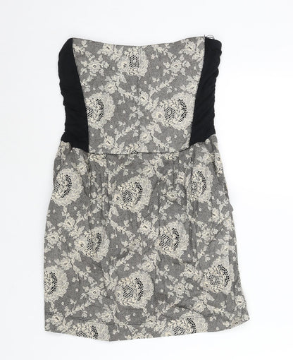 TRF Collection Womens Black Geometric Cotton Mini Size L Square Neck Zip - Lace Print