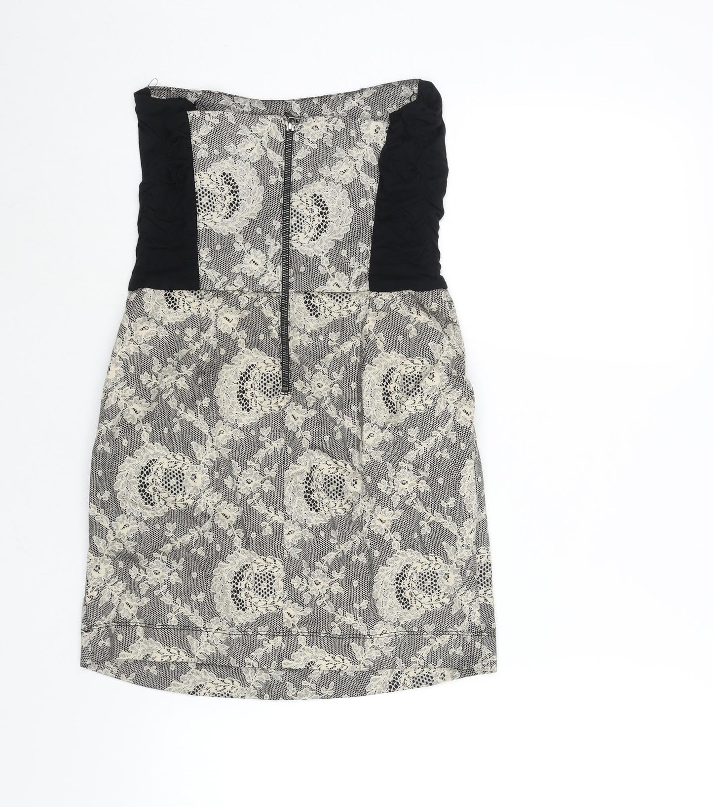 TRF Collection Womens Black Geometric Cotton Mini Size L Square Neck Zip - Lace Print