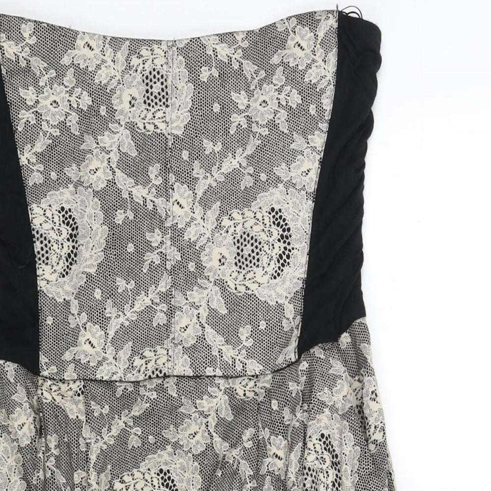 TRF Collection Womens Black Geometric Cotton Mini Size L Square Neck Zip - Lace Print