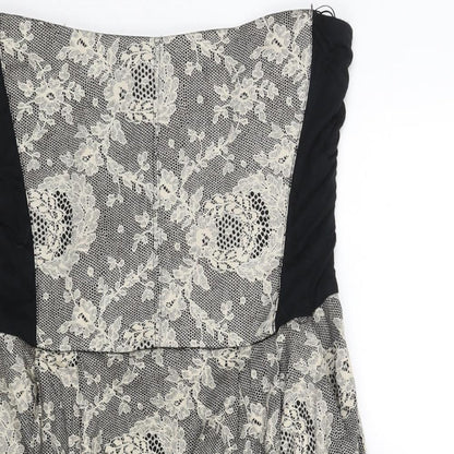TRF Collection Womens Black Geometric Cotton Mini Size L Square Neck Zip - Lace Print