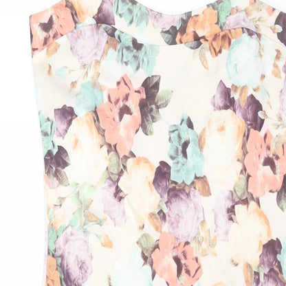 PRETTYLITTLETHING Womens Multicoloured Floral Polyester Bodycon Size 12 Square Neck Pullover - Vented