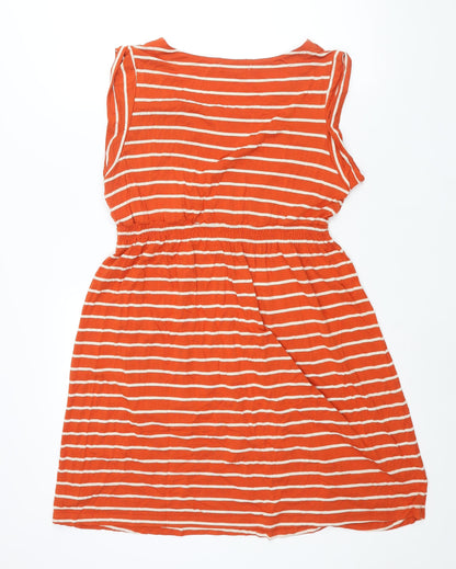 mamas & papas Womens Red Striped Viscose Shift Size 14 Round Neck Button