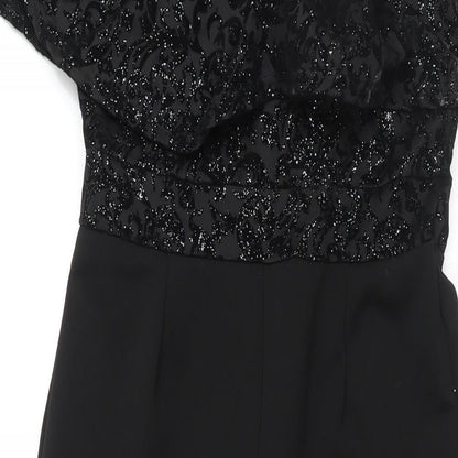 Quis Womens Black Polyester Jumpsuit One-Piece Size 10 L29 in Pullover - Velvet Geometric Print Bodice Frill