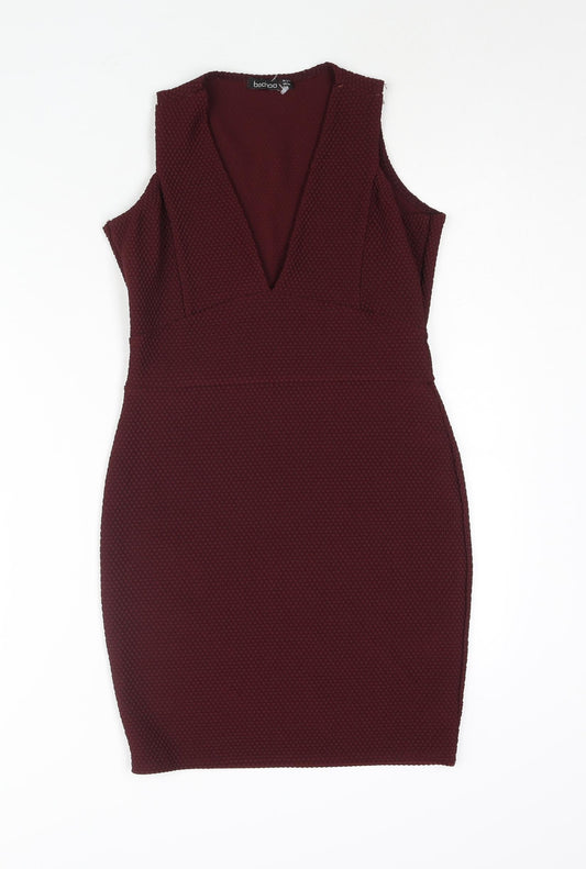 Boohoo Womens Red Polyester Bodycon Size 12 V-Neck Pullover - Textured