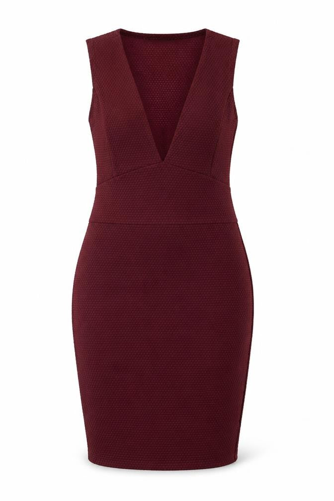 Boohoo Womens Red Polyester Bodycon Size 12 V-Neck Pullover - Textured