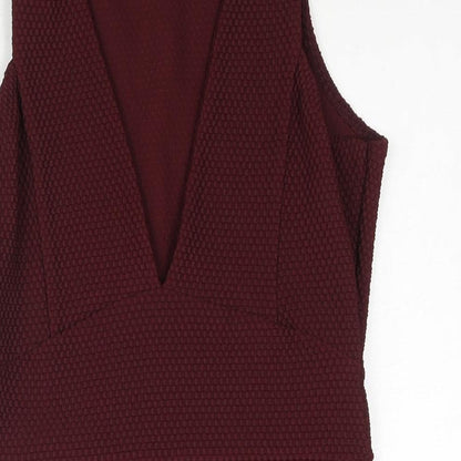 Boohoo Womens Red Polyester Bodycon Size 12 V-Neck Pullover - Textured