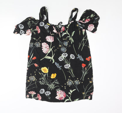 Paraphrase Womens Black Floral Polyester Mini Size 10 Square Neck Tie - Cold Shoulder
