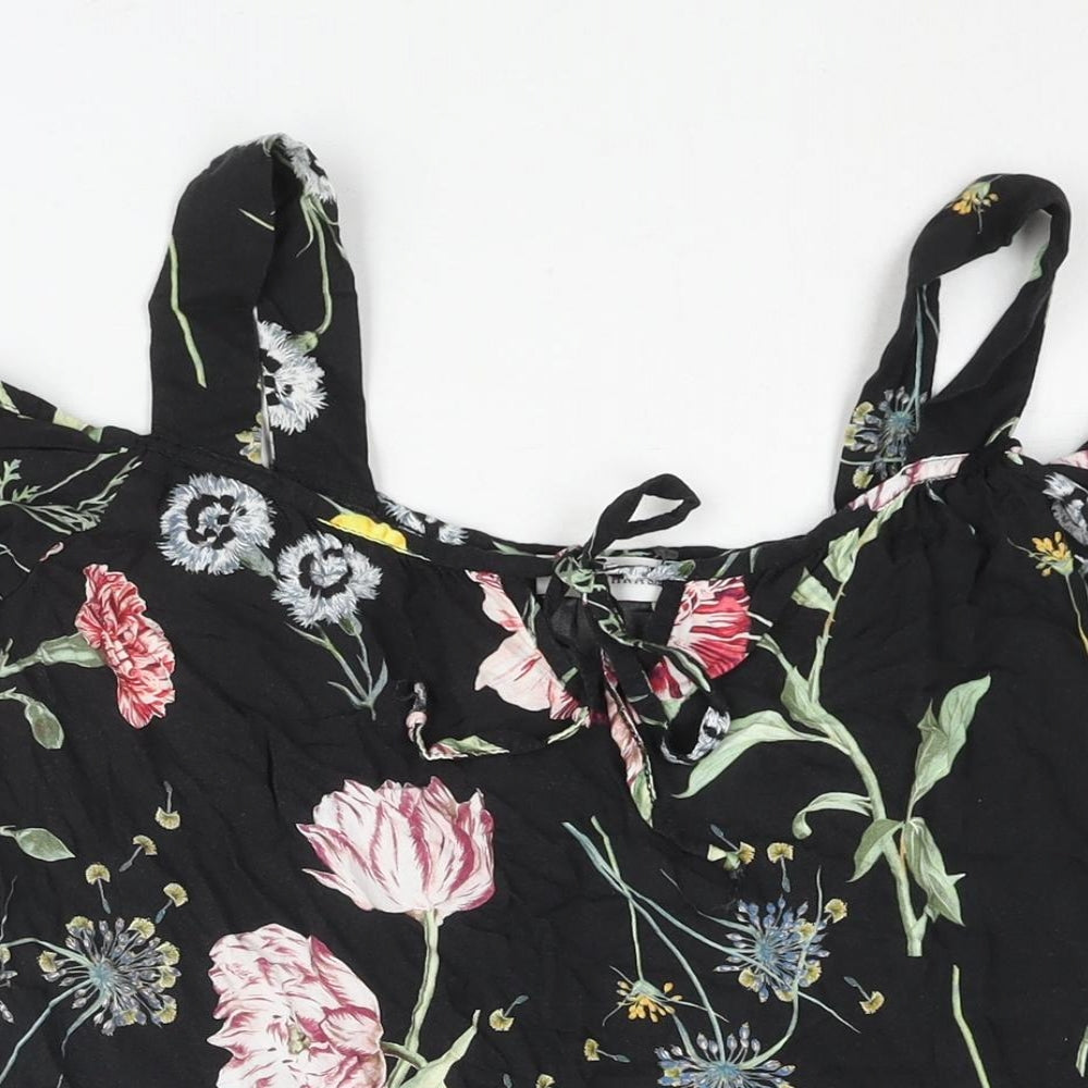 Paraphrase Womens Black Floral Polyester Mini Size 10 Square Neck Tie - Cold Shoulder