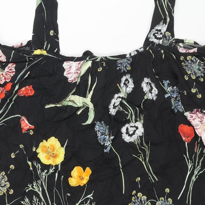 Paraphrase Womens Black Floral Polyester Mini Size 10 Square Neck Tie - Cold Shoulder