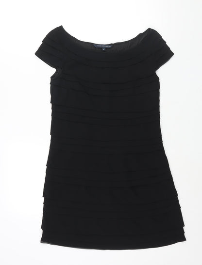 French Connection Womens Black Polyester Mini Size 8 Boat Neck Pullover - Layered Pleat