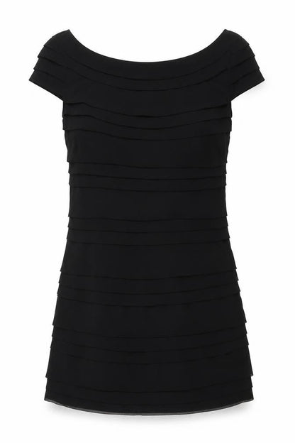 French Connection Womens Black Polyester Mini Size 8 Boat Neck Pullover - Layered Pleat