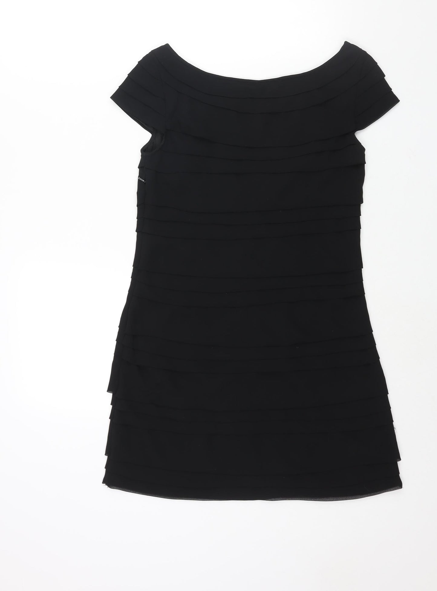 French Connection Womens Black Polyester Mini Size 8 Boat Neck Pullover - Layered Pleat