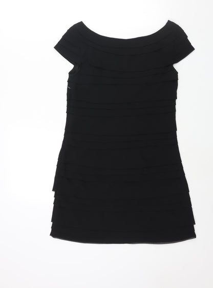 French Connection Womens Black Polyester Mini Size 8 Boat Neck Pullover - Layered Pleat