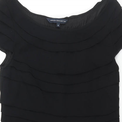 French Connection Womens Black Polyester Mini Size 8 Boat Neck Pullover - Layered Pleat