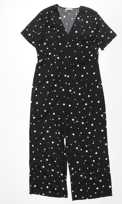 Pieces Womens Black Geometric Polyester Jumpsuit One-Piece Size XL L25 in Zip - Button