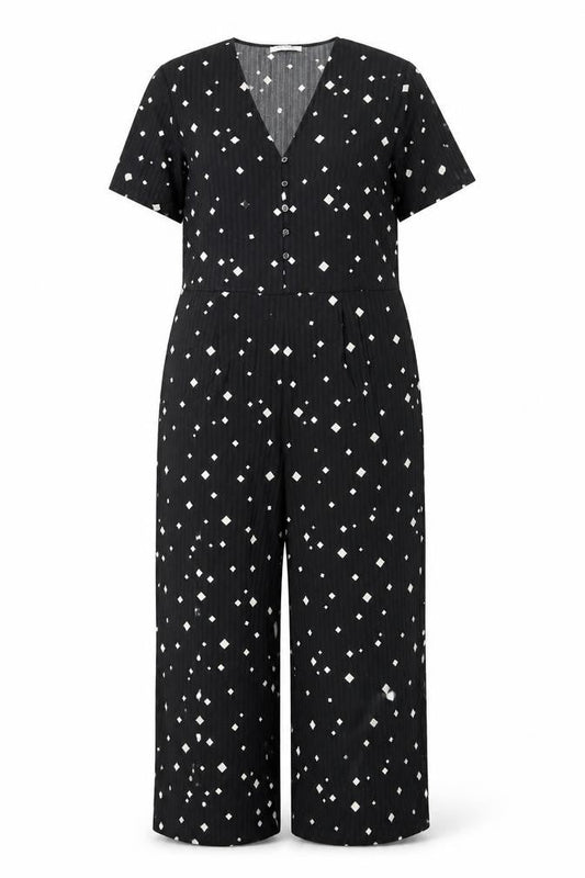 Pieces Womens Black Geometric Polyester Jumpsuit One-Piece Size XL L25 in Zip - Button
