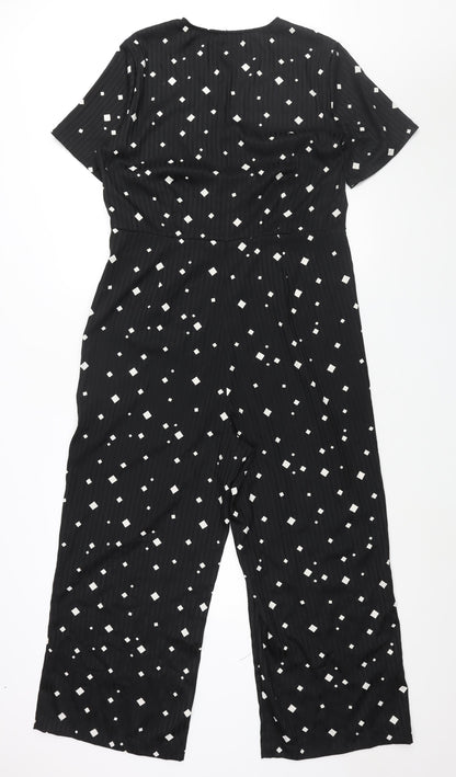 Pieces Womens Black Geometric Polyester Jumpsuit One-Piece Size XL L25 in Zip - Button