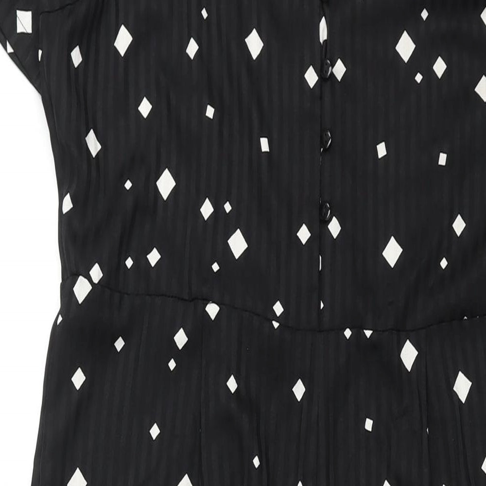 Pieces Womens Black Geometric Polyester Jumpsuit One-Piece Size XL L25 in Zip - Button