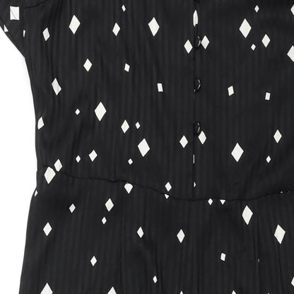 Pieces Womens Black Geometric Polyester Jumpsuit One-Piece Size XL L25 in Zip - Button