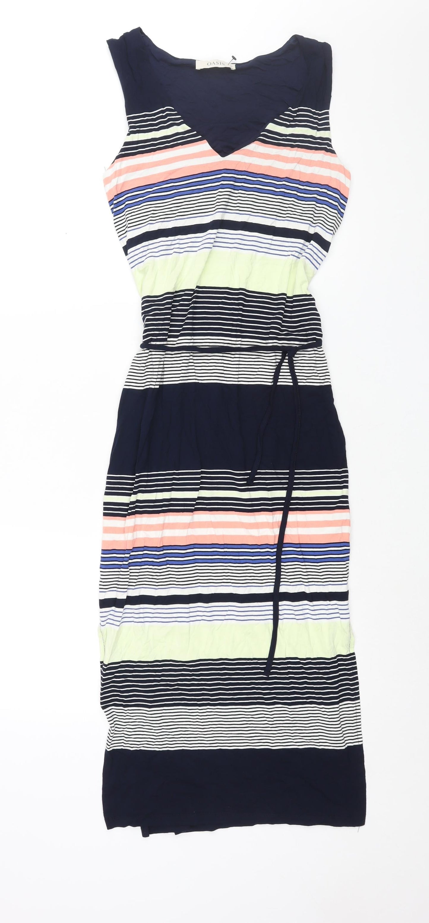 Oasis Womens Multicoloured Striped Viscose Shift Size XS V-Neck Pullover - Belted