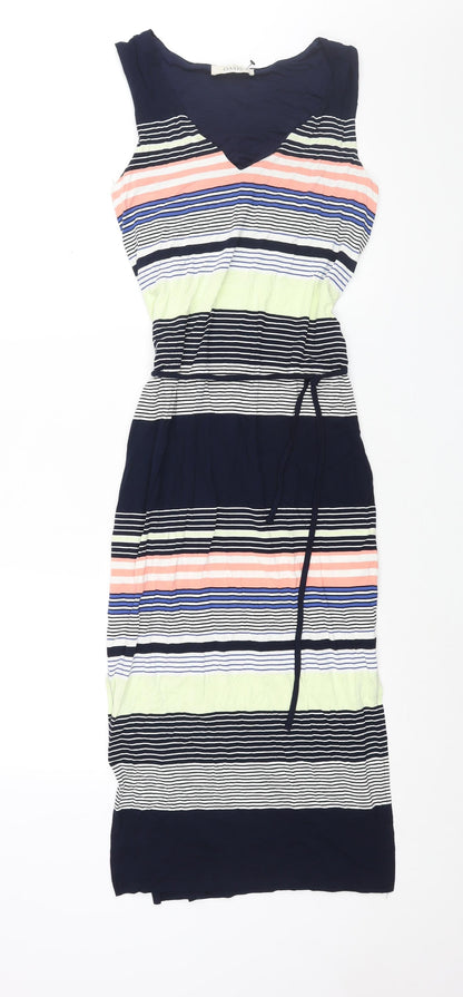 Oasis Womens Multicoloured Striped Viscose Shift Size XS V-Neck Pullover - Belted