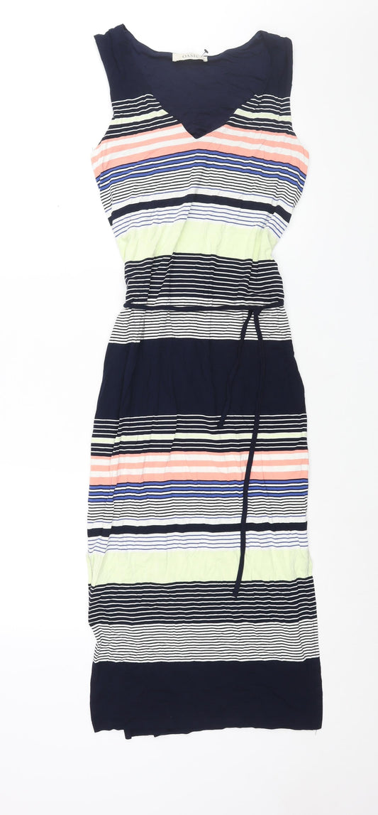 Oasis Womens Multicoloured Striped Viscose Shift Size XS V-Neck Pullover - Belted