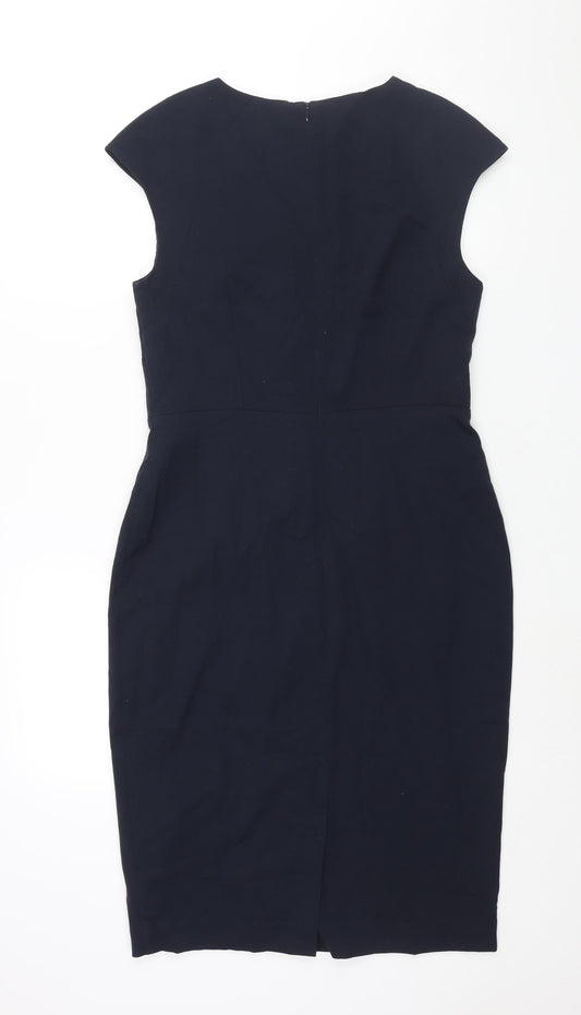 Marks and Spencer Womens Blue Polyester Pencil Dress Size 12 Round Neck Zip