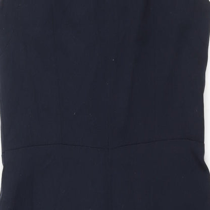 Marks and Spencer Womens Blue Polyester Pencil Dress Size 12 Round Neck Zip