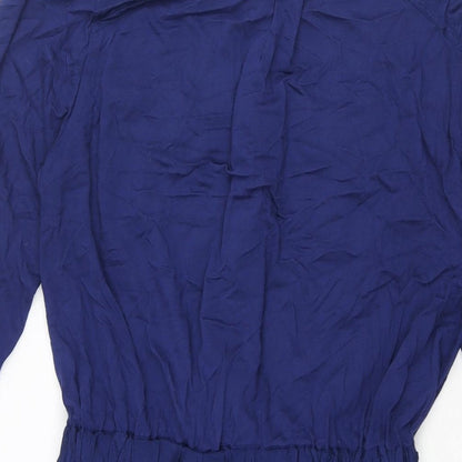 Monsoon Womens Blue Viscose A-Line Size 12 Round Neck Button - Drawstring Waist