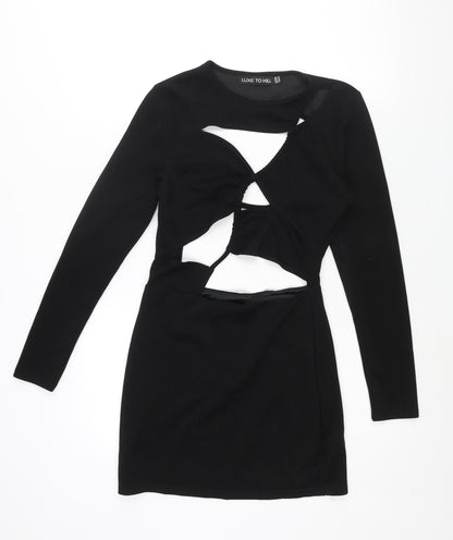 Luxe To Kill Womens Black Polyester Bodycon Size 10 Round Neck Pullover - Cut Out Backless