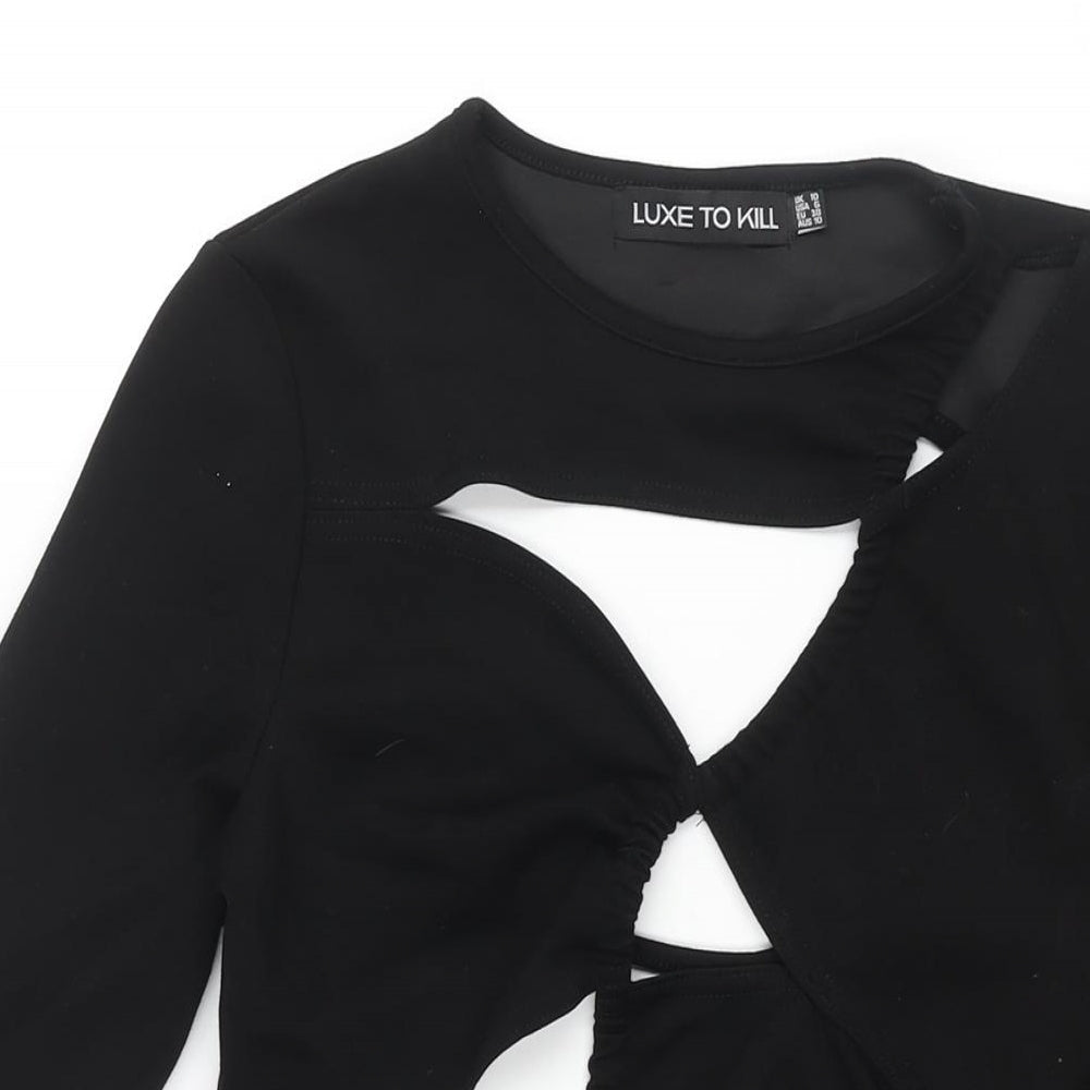 Luxe To Kill Womens Black Polyester Bodycon Size 10 Round Neck Pullover - Cut Out Backless