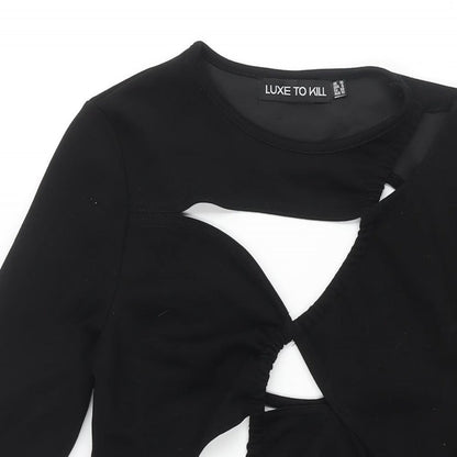 Luxe To Kill Womens Black Polyester Bodycon Size 10 Round Neck Pullover - Cut Out Backless