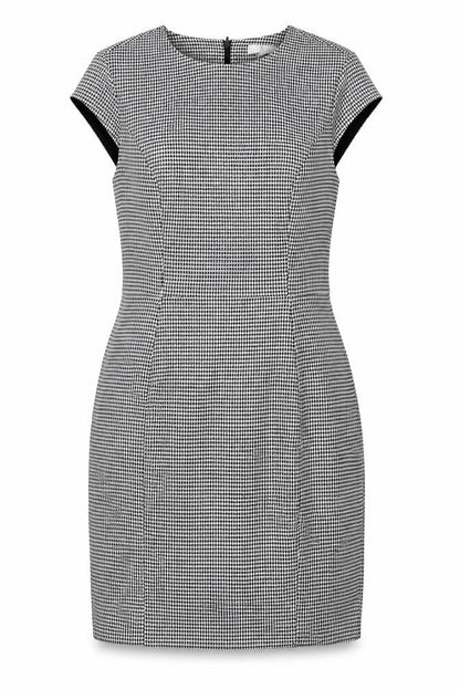 H&M Womens Black Houndstooth Polyester Shift Size 10 Round Neck Zip - Vented